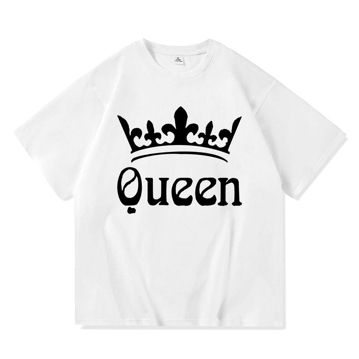 FEGKZLI Fashion 2023 Casual KONING KONINGIN Print Zomer Katoenen T-shirt Korte Mouw O Hals Losse Lovers T-shirt Vrouwen Mannen tops Tees 5XL