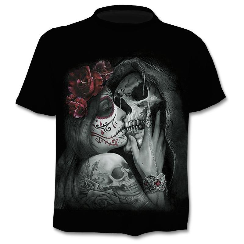 Wengy 2 Mannelijke motorfiets t-shirt vintage punk korte mouw schedel print mannen top oversized casual hiphop t-shirt zomer heren tee kleding S