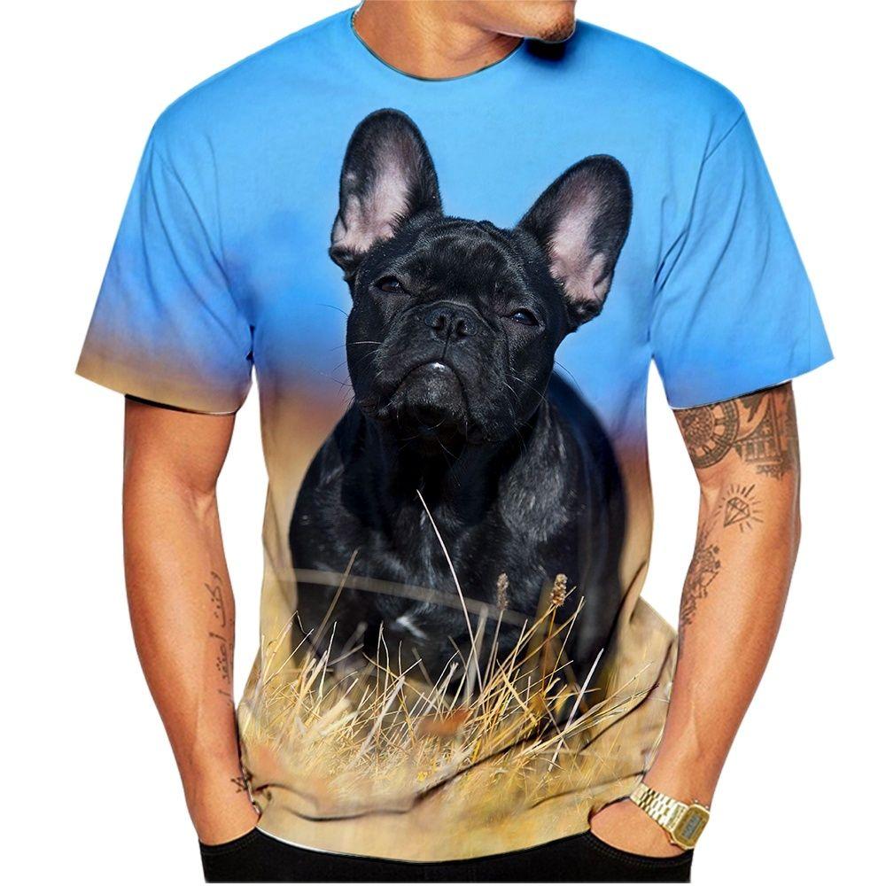 ETST WENDY Dier Franse Bulldog 3D Print T-shirt Heren Dames Trend Casual Zomer Tops Losse ronde hals Korte mouw Herenkleding M