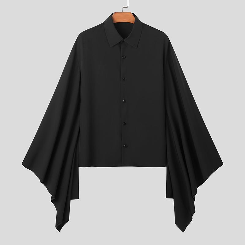 INCERUN Mannen Button Up Batwing Sleeve Gothic Vintage losse shirts 5XL zwart