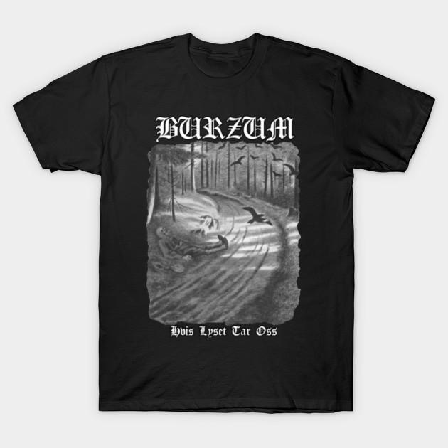 YSM Cotton Tshirt Mannen Zwarte Print T-shirt Super Grote T-shirt Burzum Hvis Lyset Tar Oss Theodor Kittelsen Cover Geen-Cut Transfer Papier print Katoenen T-shirt L zwart