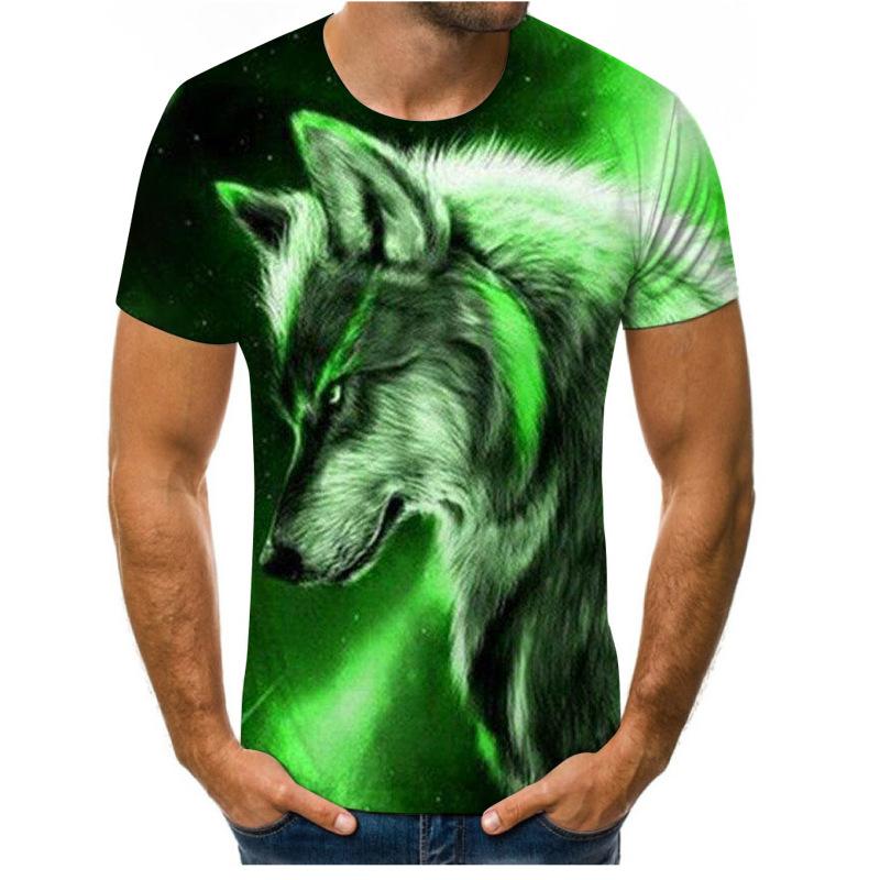 BOLIV MODA Heren T-shirt 3D digitaal bedrukt Fox Wolf heren ronde hals casual sportonderkant T-shirts XL