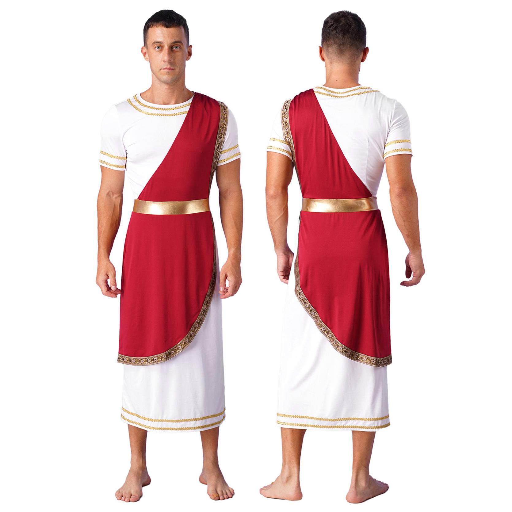 IEFiEL Heren mythologie Toga Rome Spartaanse oude Griekse Retro Vintage themashows Cosplay Outfit korte mouw Vintage Warrior-kostuums L