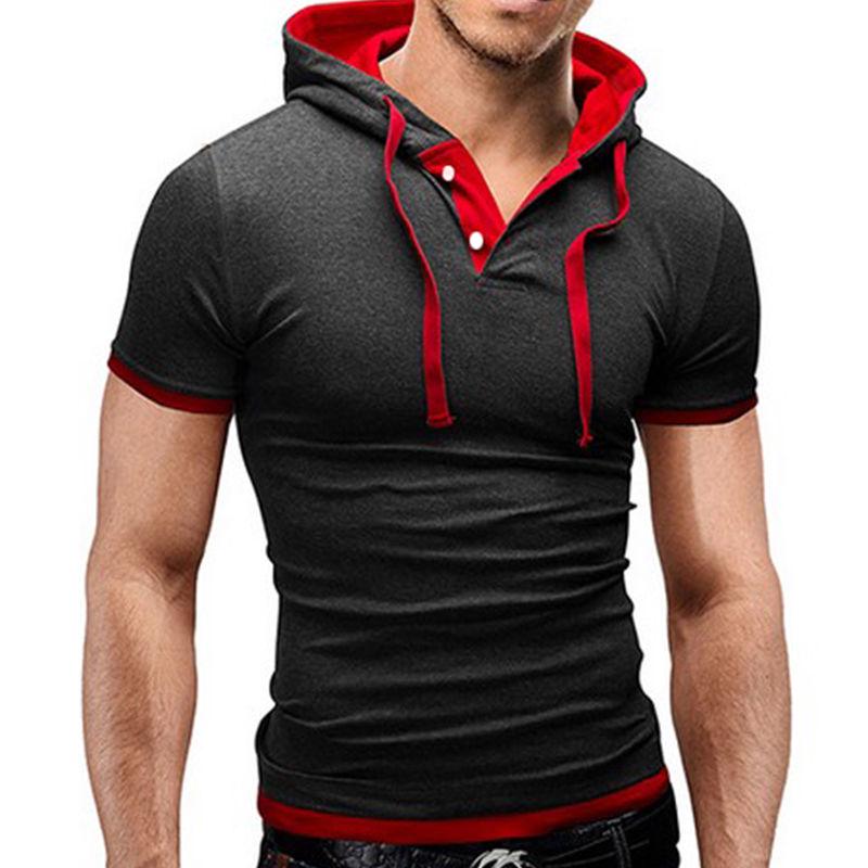 Stefanfgrsd Zomer Herenmode Slim Fit Korte Mouw Tops Effen Kleur Capuchon Spier Casual Basic T-shirt 3XL donkergrijze kleur