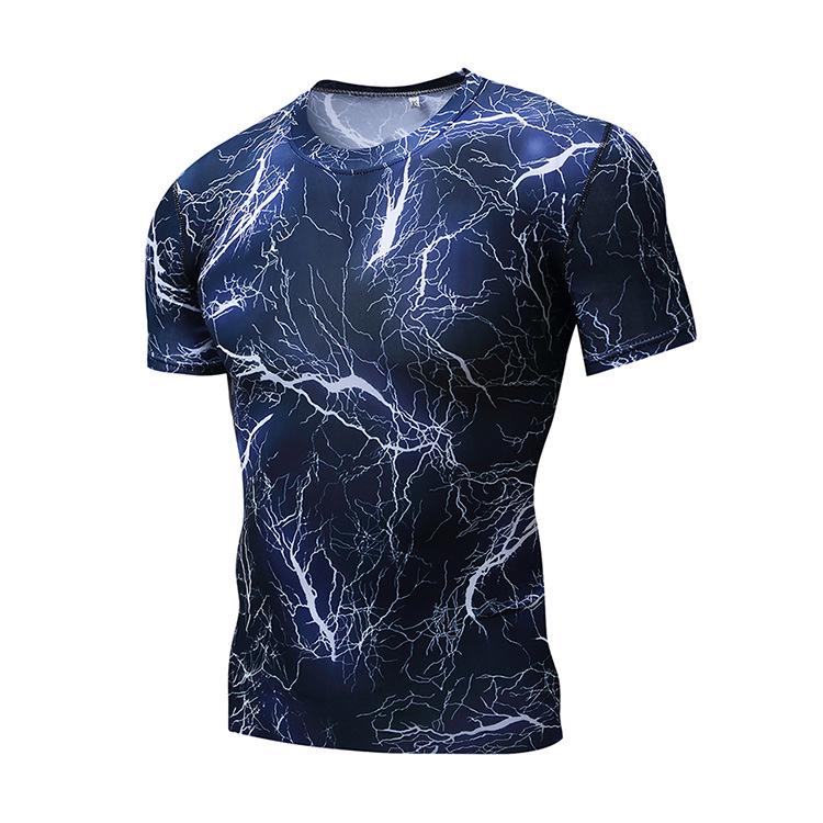Plus Size FUGUIS 3D Lightning Print T-shirt Heren Zomer Tee Blauw Rood Kleding Casual O Hals Korte Mouw Losse Tops Ademende Sportwear Shirts 3XL blauw