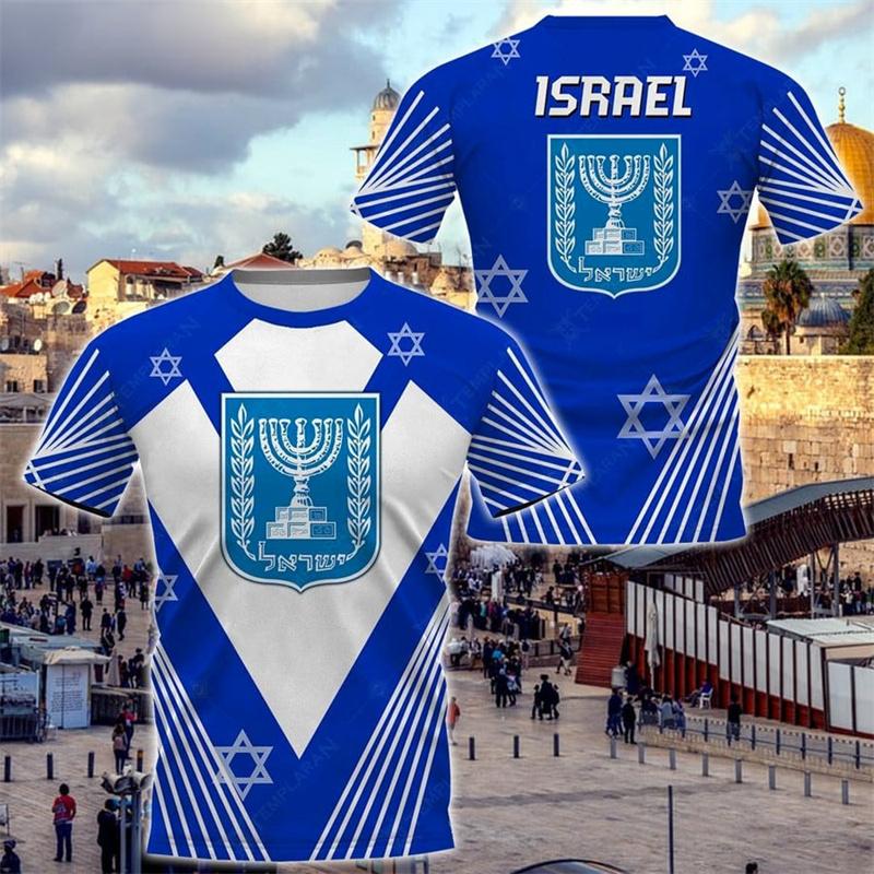 ETST 07 Israël Vlag Heren T-shirt 3D Gedrukt Israëliërs Nationale Embleem Tops Korte Mouw O-hals Oversized Sport Tee Shirt Kleding L