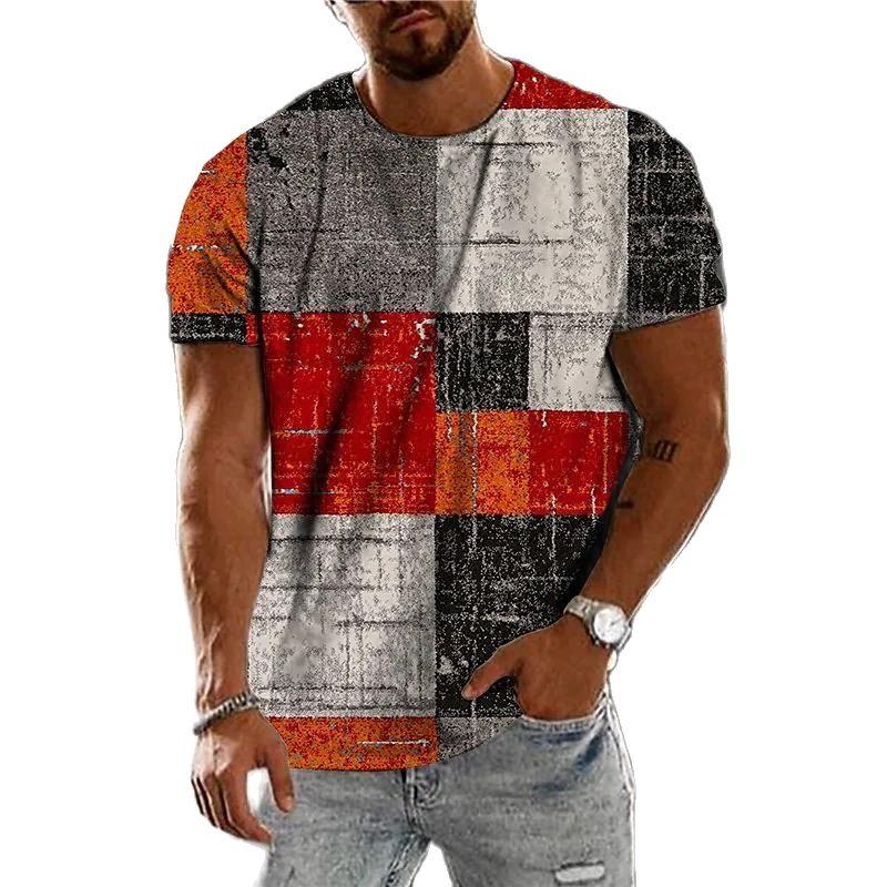 Bobby 2 Vintage Distress T-shirts voor heren 3D-print kleurrijke gestreepte geruite T-shirt top korte mouw losse O-hals casual T-shirts herenkleding XS