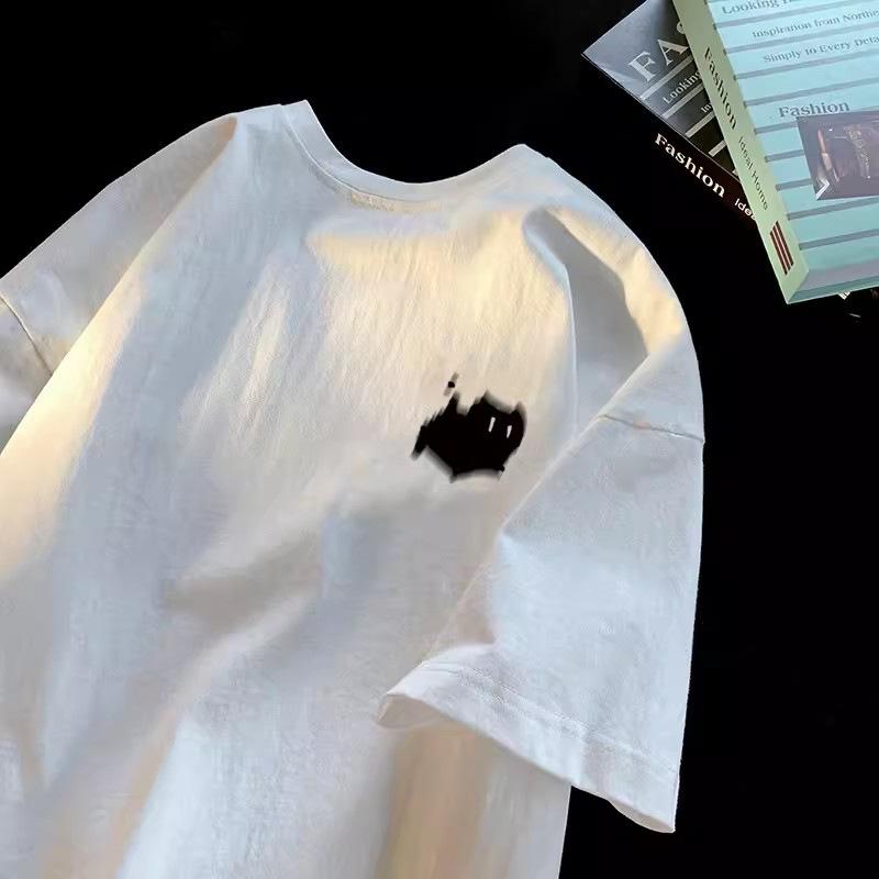 Yiran shoes Puur katoenen T-shirt met korte mouwen Heren korte mouwen zomer Nieuw High Street Fashion merk Trendy losse T-shirt S