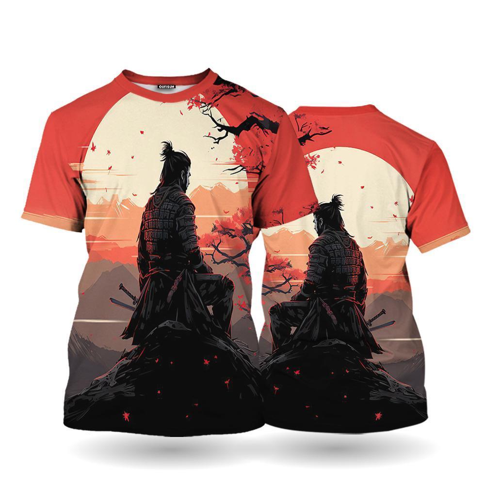 ETST 03 Japanse Samurai T-shirt 3D Japan Stijl Print Korte Mouw Tops Tees Casual Retro Heren T-shirt Oversized Vintage Herenkleding M