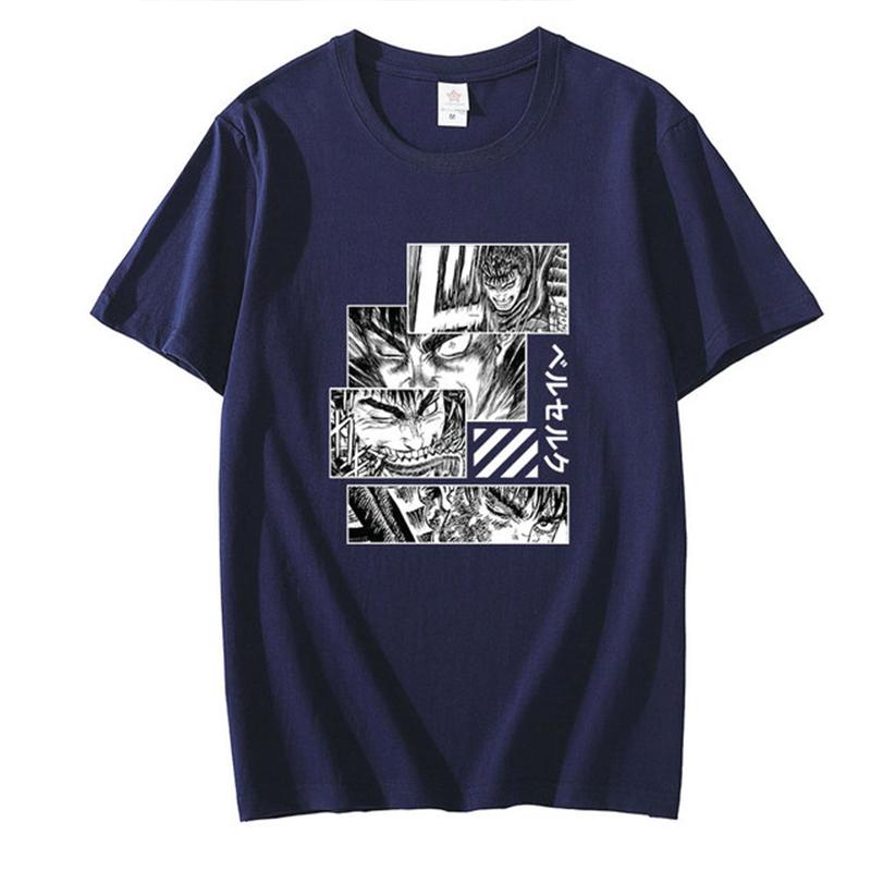WE BELIEVE Zomer Vintage Anime Manga Berserk T-shirt Y2K Man Zacht Katoen Guts T-shirt Beast Griffith Tee Korte Mouwen Gatsu T-shirt Tops 4XL marineblauwe kleur