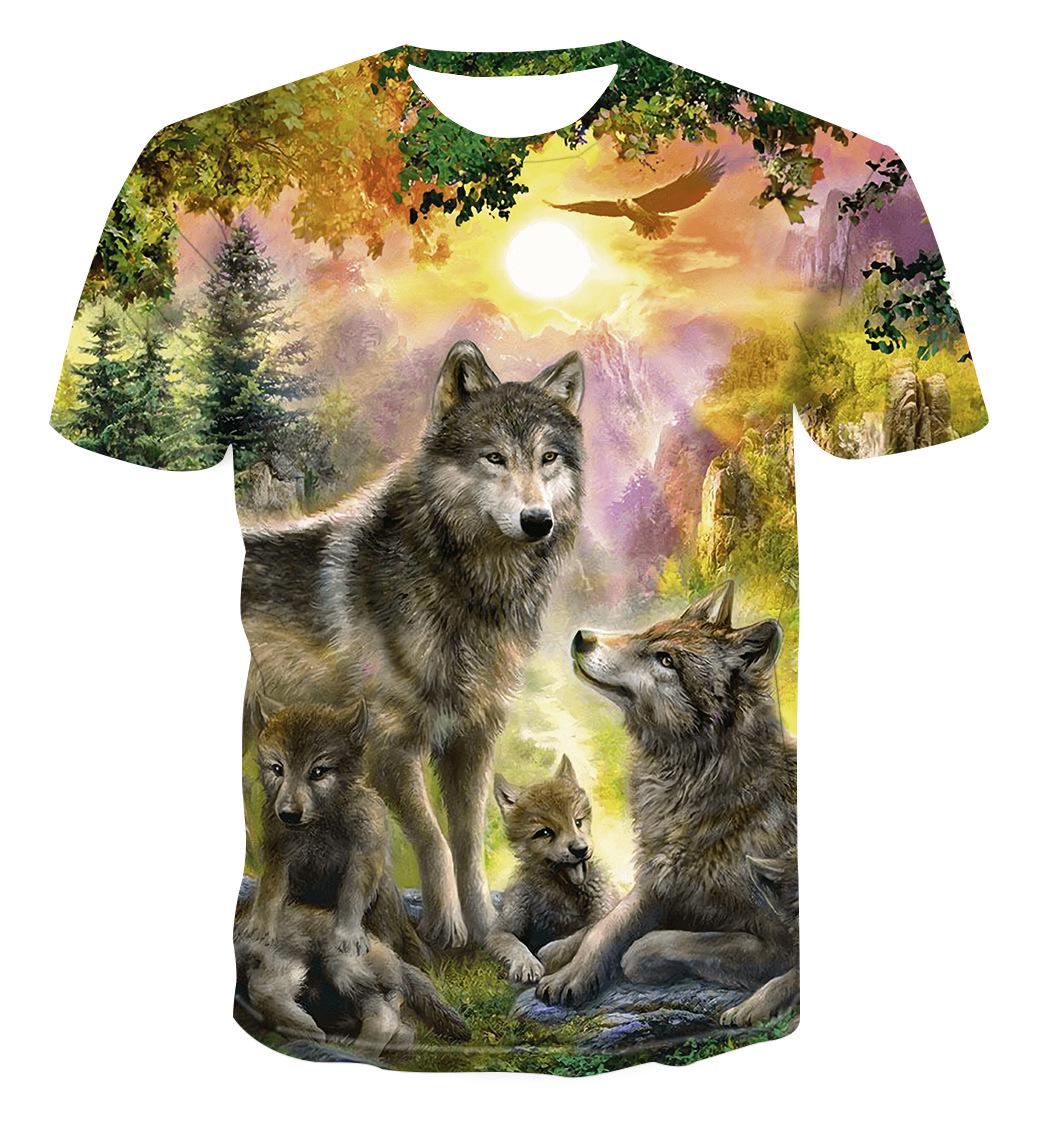 Subilier Mode mannen/vrouwen 3D print Wolf T-shirt persoonlijkheid streetwear top 6XL geel