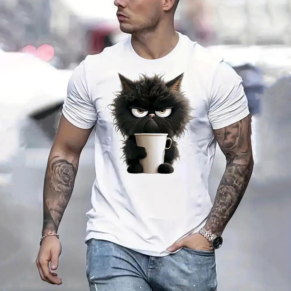 ETST WENDY 005 Zomer Heren T-shirt Kattenprint Casual Korte Mouw 3d T-shirts Mode Streetwear Ronde Hals Trui Oversized Herenkleding S