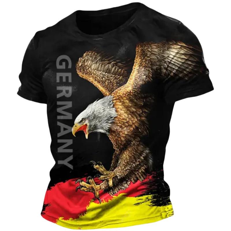 ETST 03 Duitsland Eagle Print T-shirts voor heren Zomer Ademend Polyester O-hals Korte mouw Losse T-shirt Vintage heren T-shirt 3XL XL