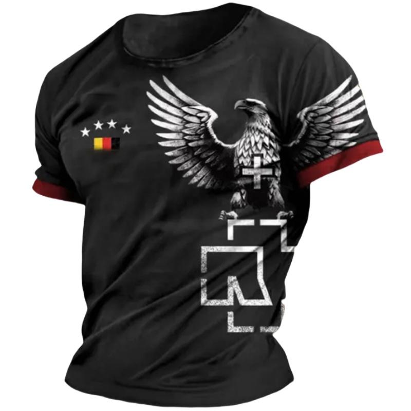 ETST 03 Duitsland Eagle Print T-shirts voor heren Zomer Ademend Polyester O-hals Korte mouw Losse T-shirt Vintage heren T-shirt 3XL XL