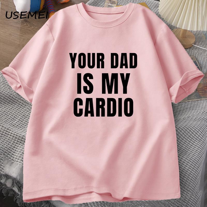 FT T Shirts Je vader is mijn cardio T-shirt Mannen Vrouwen Gym Partner Tee Workout Gym Outfit Papa T-shirt Grappig Gewichtheffen Vaderdag T-shirt XL roze