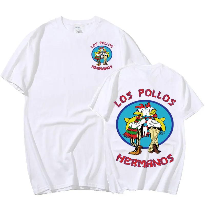 Continuously T-shirt TV-serie Breaking Bad Los Pollos Hermanos Dubbelzijdige print T-shirts Grappige Chicken Brothers Heren katoenen T-shirt Streetwear L