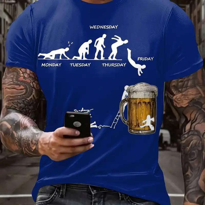 Kukebang Zomerbier Heren T-shirts 3d Print Grappige T-shirts Polyester Ademend Korte Mouw Losse Tops T-shirts Oversized T-shirt Herenkleding 5XL
