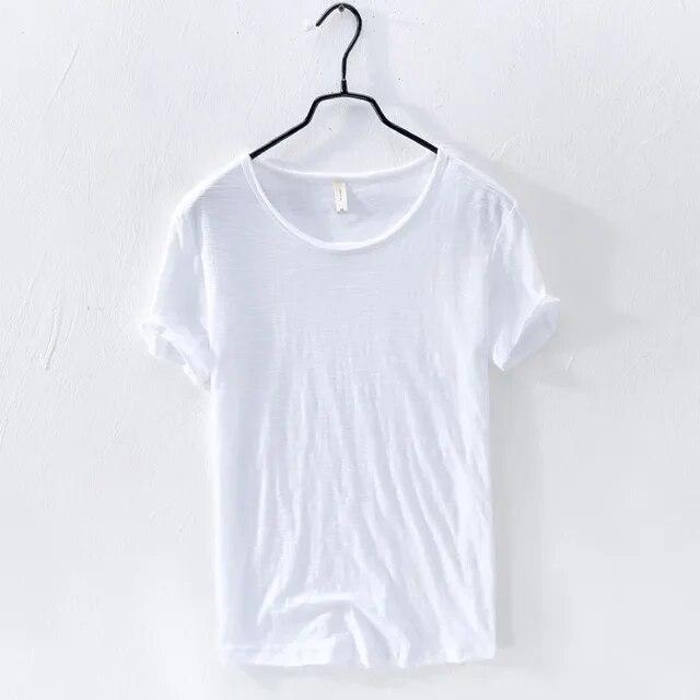 Liyugen Men's O-Neck Casual Retro Raw Edge T-Shirt  Cotton Lightweight Breathable Slim-fit Monochromatic Basic Top XXXL wit