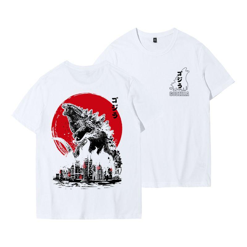 ETST 011 2023 Lente en Zomer Nieuw Godzilla T-shirt Heren Koreaanse Versie Losse Pure Ronde Hals Japanse Retro Trendy Korte Mouwen L
