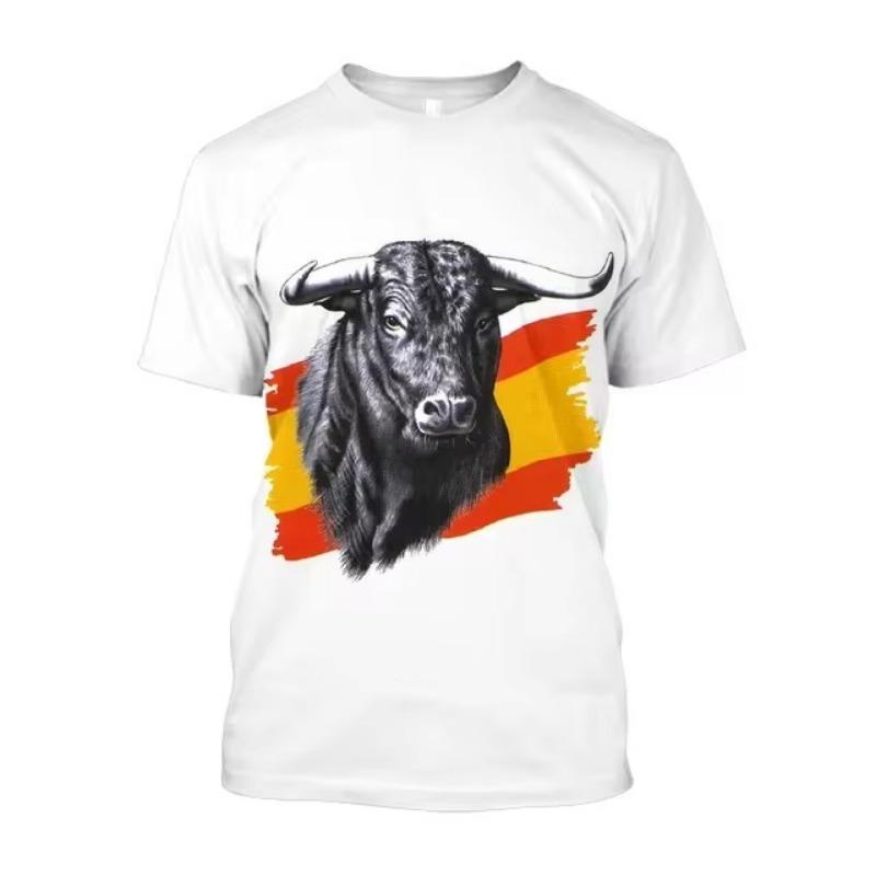 Forever Men 3D Noord-Afrikaanse stierenprint T-shirt Heren Oversized Glad Spaans stierenvechten Losse T-shirt Street Wear T-shirt Zomer XL