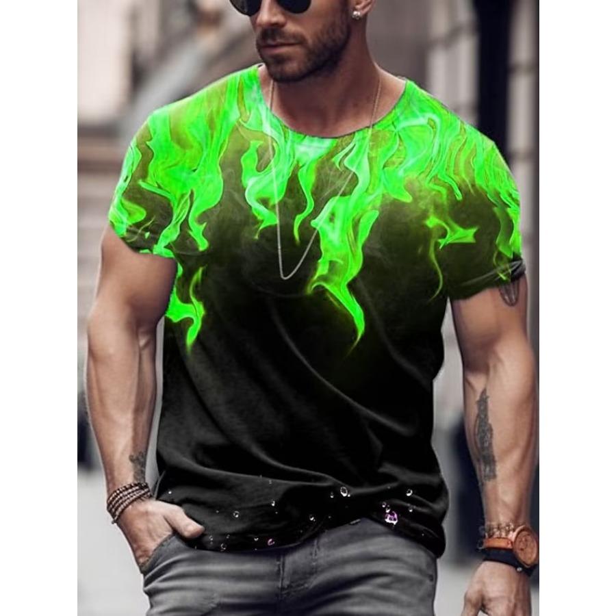 HerSight Summer Burning Heren Casual Losse Korte Mouw T-shirt Gradiënt Kleur 3D Geprint Ronde Hals T-shirt Vuur 6XL
