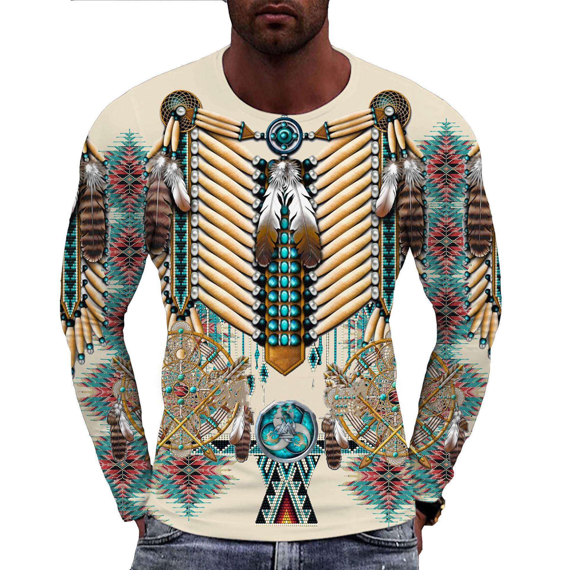 Bobby3 Indiase Stijl Geometrie 3D Print T-shirts Mannen Vrouw Lange Mouw Retro T-shirt Streetwear Harajuku Truien T-shirts Top Kinderkleding 3XL