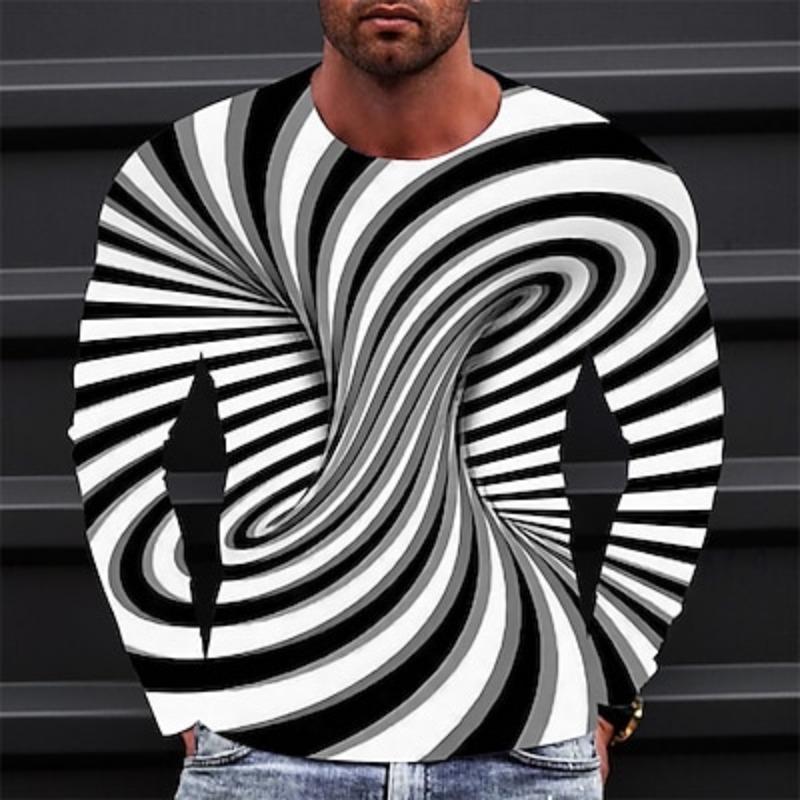 Bobby 2 Heren T-shirt T-shirt Grafisch Optische illusie Ronde hals Kleding Kleding 3D-print Buiten Dagelijks Lange mouw Print Vintage Modeontwerper 6XL