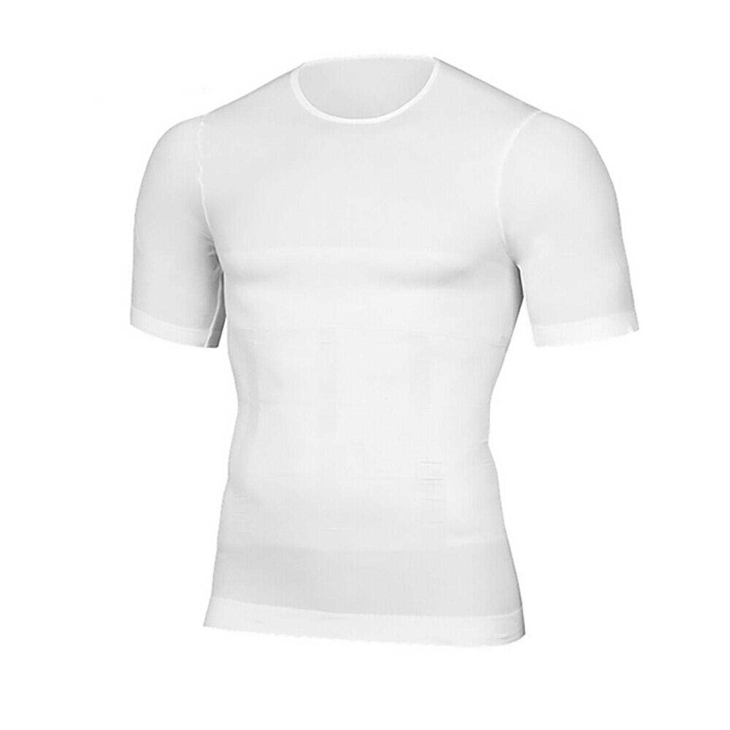Lilvigor Shapewear Heren Compressie Shirt Ondershirt Afslankend Tank Top Workout Vest Abs Abdomen Slim Body Shaper Korte Mouw T-shirt L wit