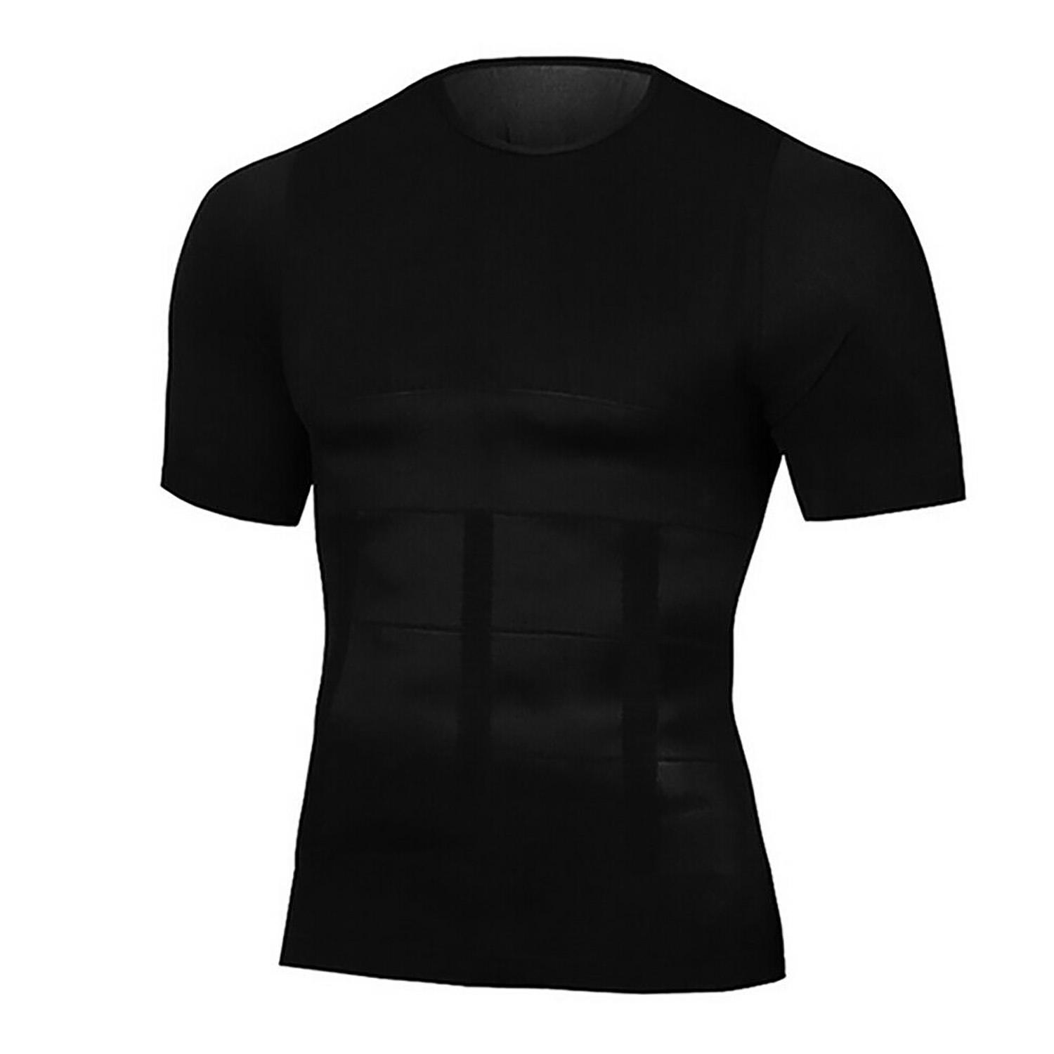 Lilvigor Shapewear Heren Compressie Shirt Ondershirt Afslankend Tank Top Workout Vest Abs Abdomen Slim Body Shaper Korte Mouw T-shirt 2XL zwart
