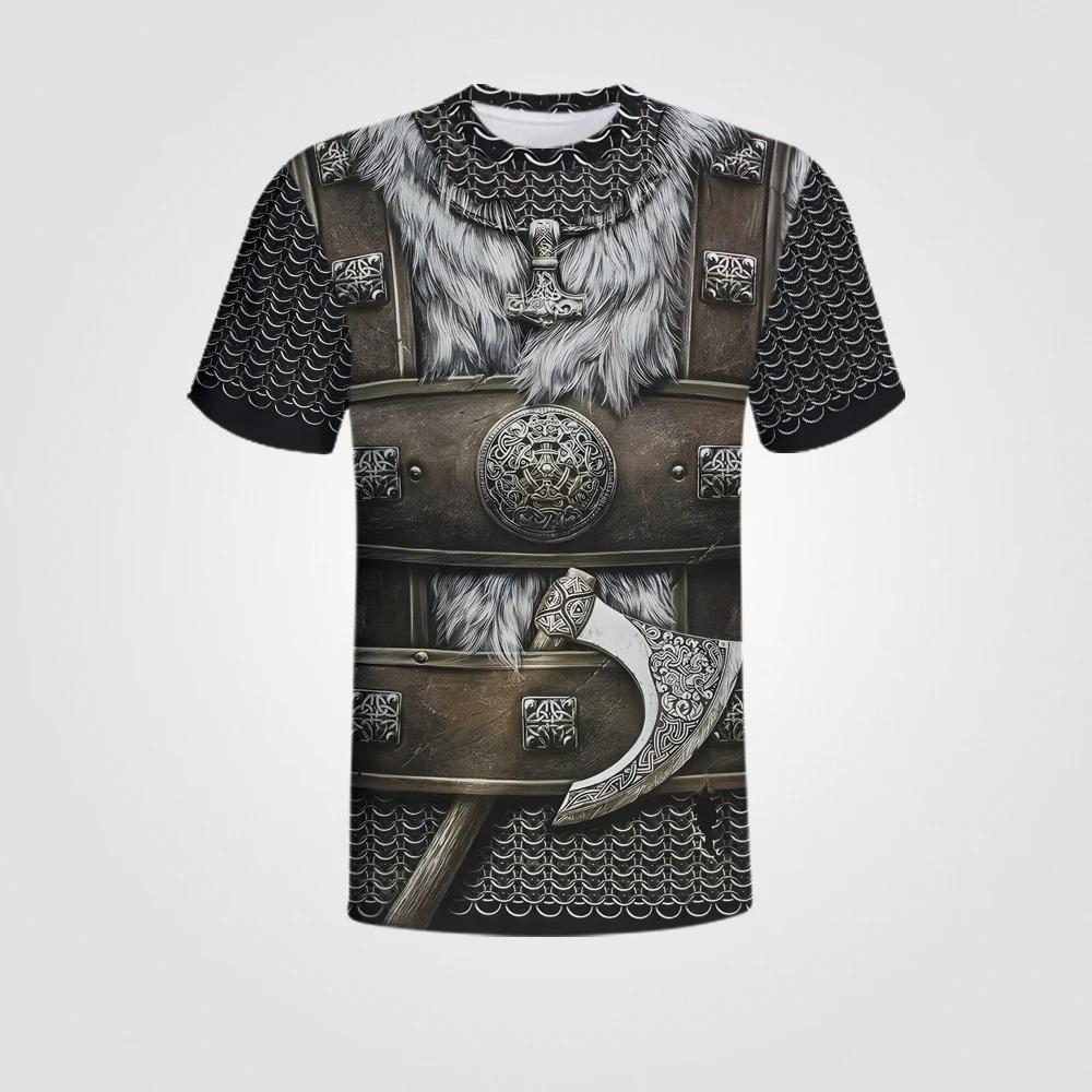 Men look 3D Clothes Zomer Korte Mouw Casual Tee Populaire Viking Armor Vintage Oversized Herenkleding 3D Print Grafische T-shirts Polyester Harajuku S