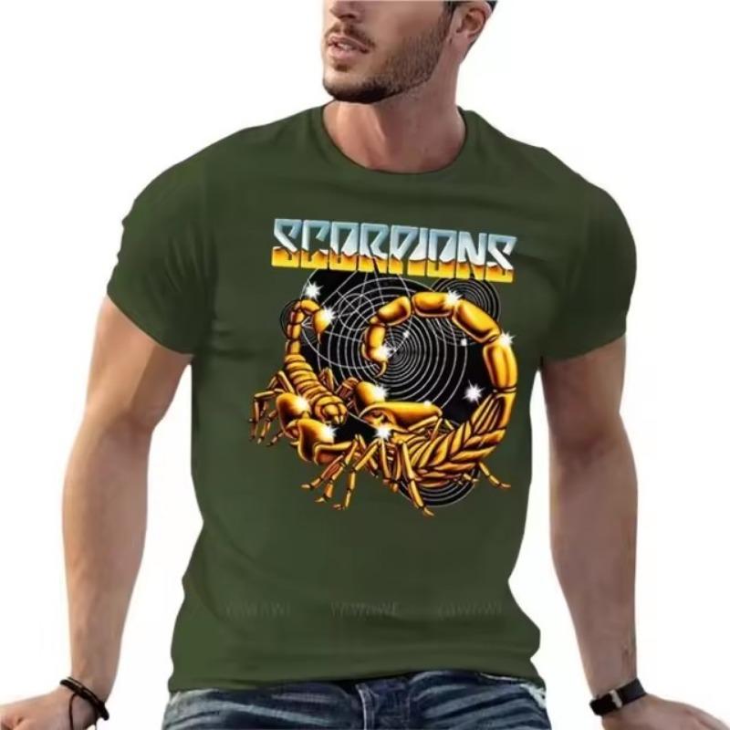 Forever Men Scorpions Rock Heavy Metal Band Logo O Hals Korte Mouw Shirt Oversized T-shirt Herenkleding 3D Print Streetwear Grote Maat Tops Tee 4XL legergroene kleur