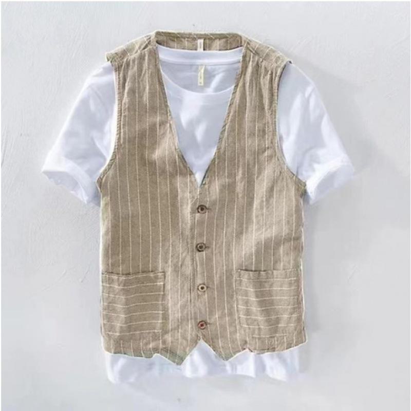 Top Men Wardrobe 2024 Brits Heren Gestreept Lange Mouw Overall Vest Shirt Jas XXXL