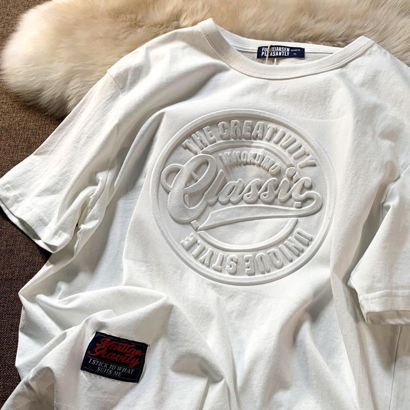 PulseTrade 3D-geprint oversized T-shirt voor heren in Amerikaanse stijl met concaaf en convex ontwerp M