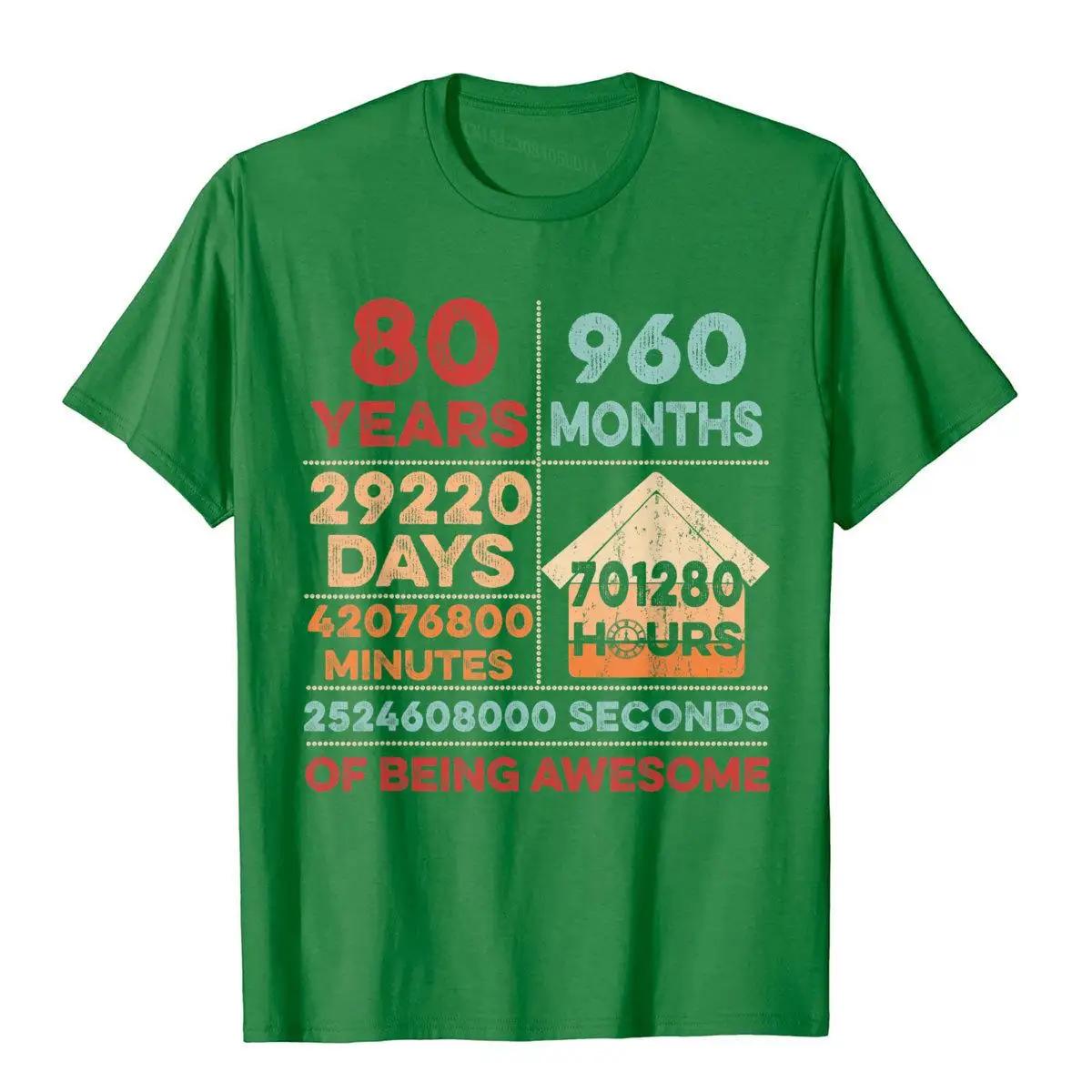 The best product for you Vintage 80e verjaardag cadeaus 80 jaar oud 960 maanden T-shirt Camisa katoenen mannen T-shirts unieke groothandel T-shirts XXXXXL groen