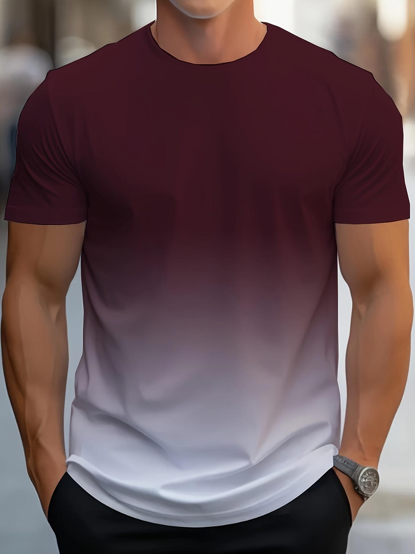 New trendy clothing Heren T-shirt met kleurverloop en 3D-print, casual ademend O-hals, korte mouwen, voor buitenactiviteiten, zomertops 3XL