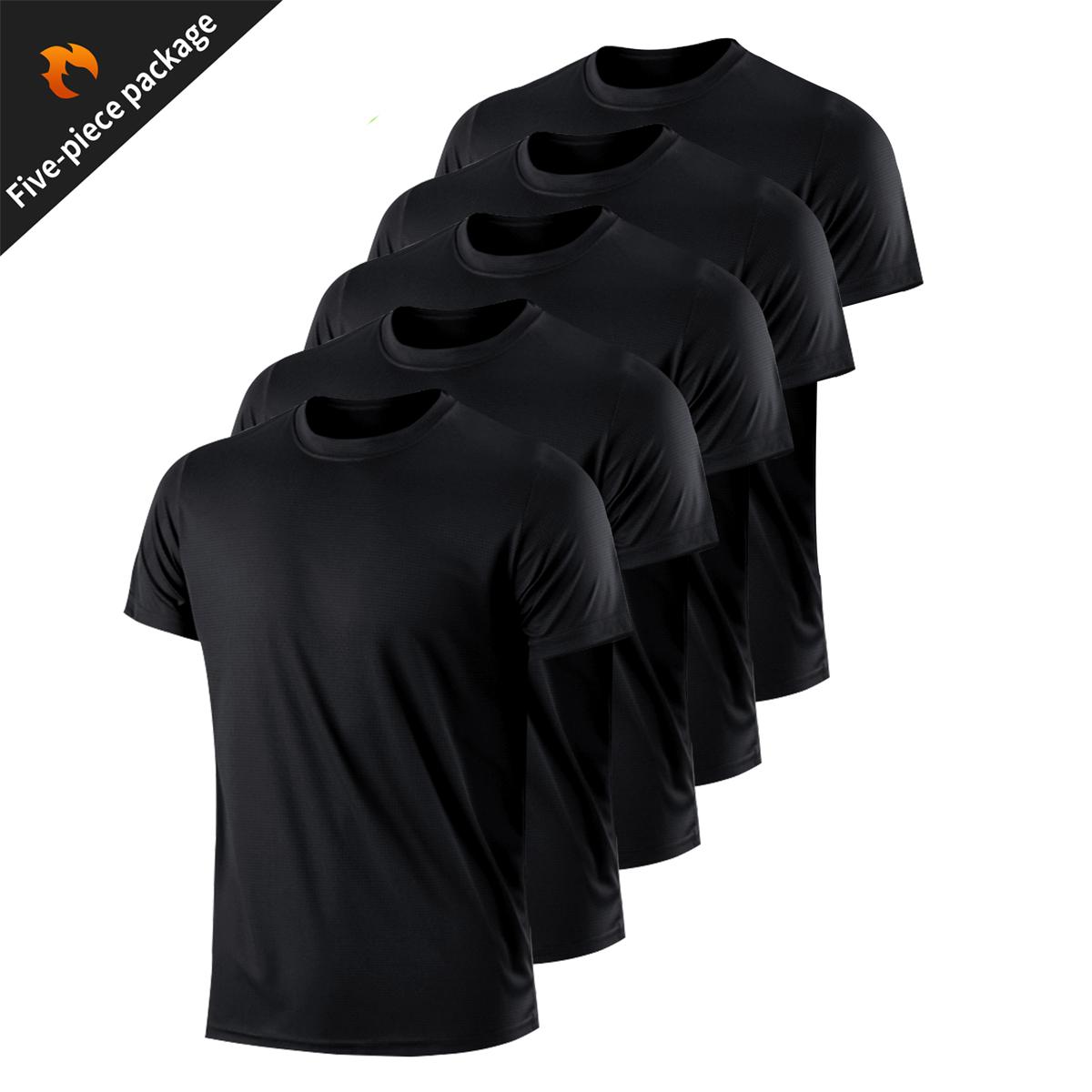 Sports-Sunzel 5 stuks/set heren casual ademende snel drogende korte mouwen sport T-shirts XXL zwart