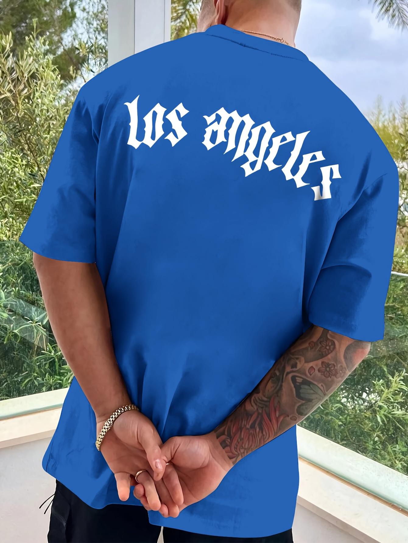 The best product for you Los Angeles Print T-shirt, Veelzijdig & Ademend Street Fashion Voor Mannen, SCasual Ronde Hals Korte Mouw T-shirt Voor Zomer XXXL champagne