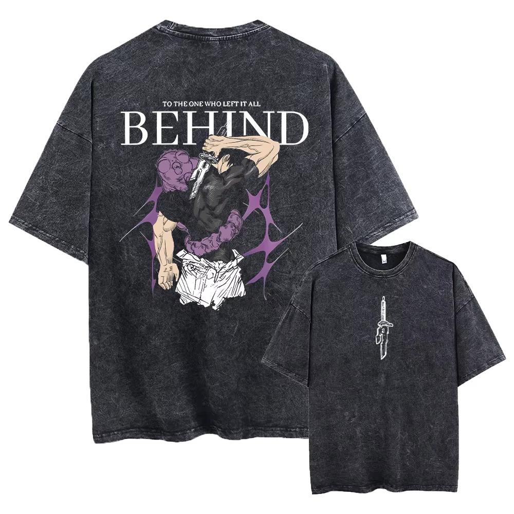 Washed Vintage T Shirt Exclusive NO.1 Men Streetwear Washed Acid Oversized T Shirt Japanese Anime Retro Worn Graphic Print T-Shirt Short Sleeve Tees L