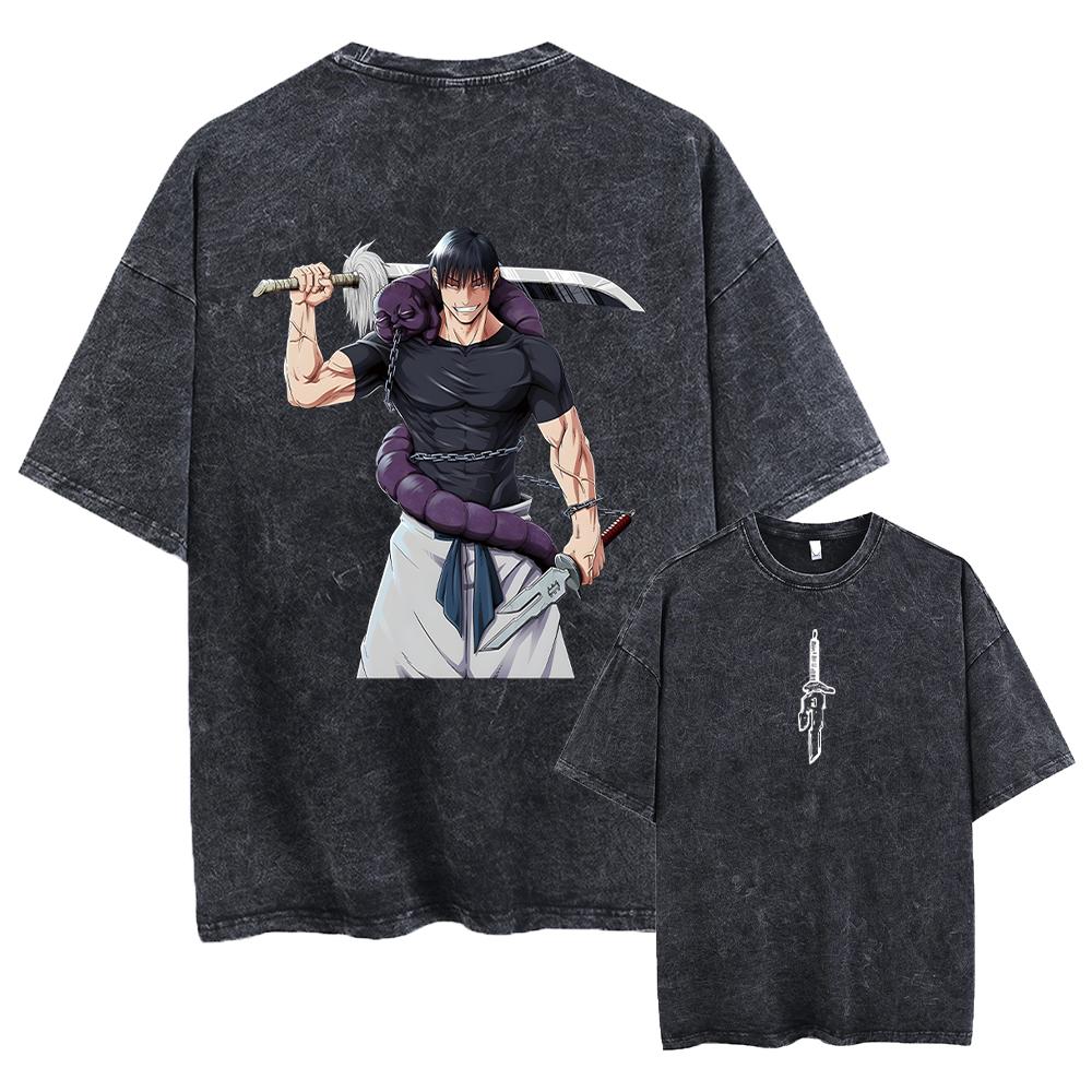 Washed Vintage T Shirt Exclusive NO.1 Men Streetwear Washed Acid Oversized T Shirt Japanese Anime Retro Worn Graphic Print T-Shirt Short Sleeve Tees M