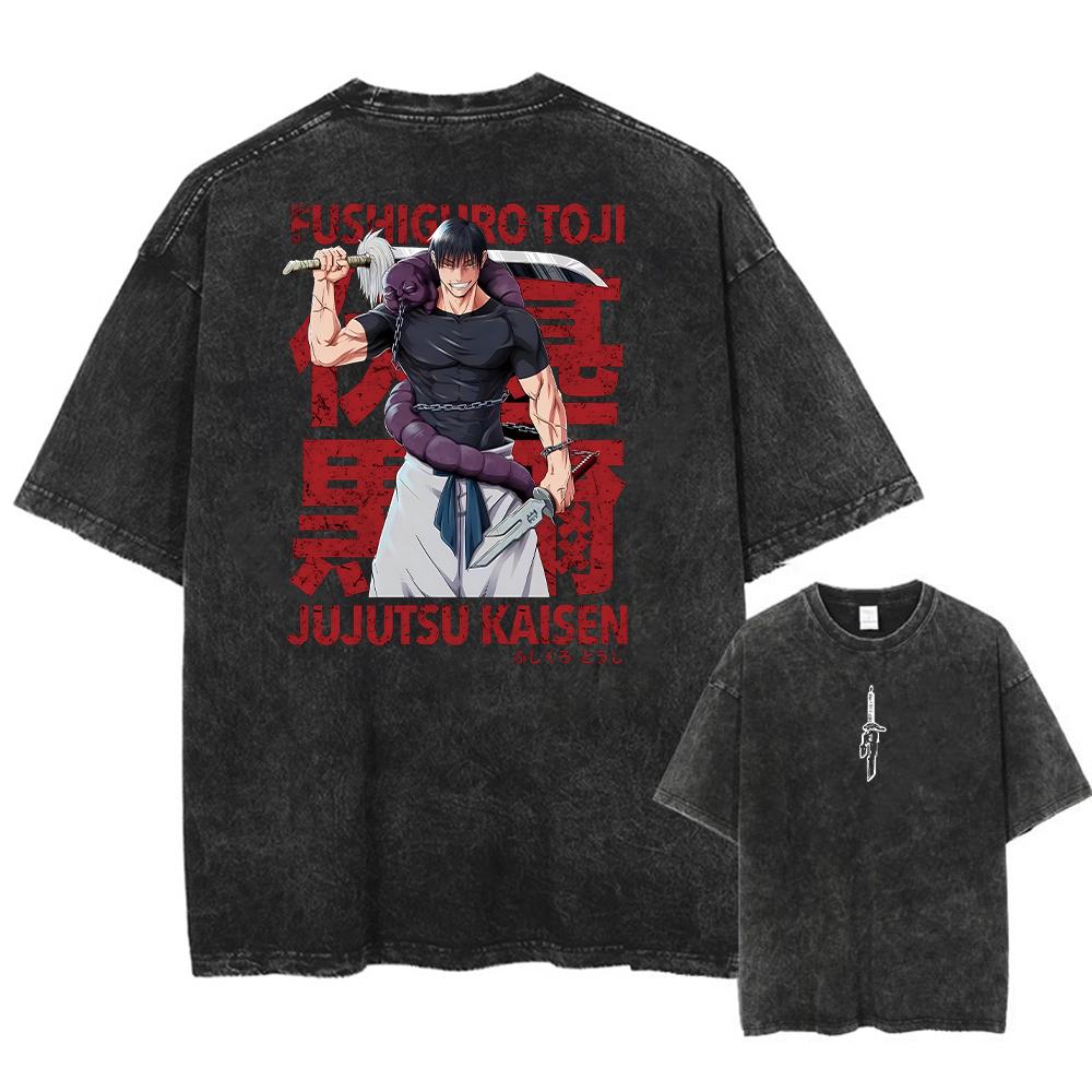 Washed Vintage T Shirt Exclusive NO.1 Men Streetwear Washed Acid Oversized T Shirt Japanese Anime Retro Worn Graphic Print T-Shirt Short Sleeve Tees L