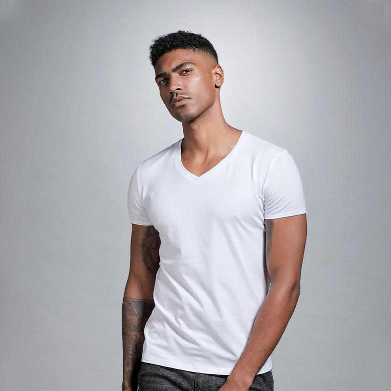 Got Now Heren Slim Fit Effen V-Hals Wit T-Shirt - Korte Mouwen, Sweetheart Halslijn, Aansluitend Onderhemd 3XL