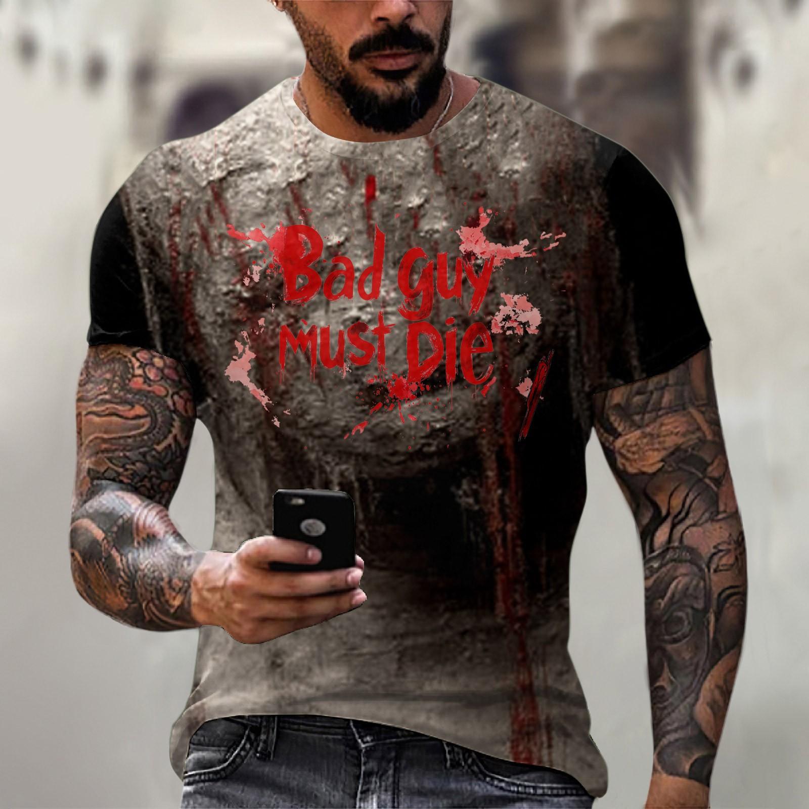 Chicago Rose Halloween printed men's round-neck cotton-like short-sleeved top T-shirt L