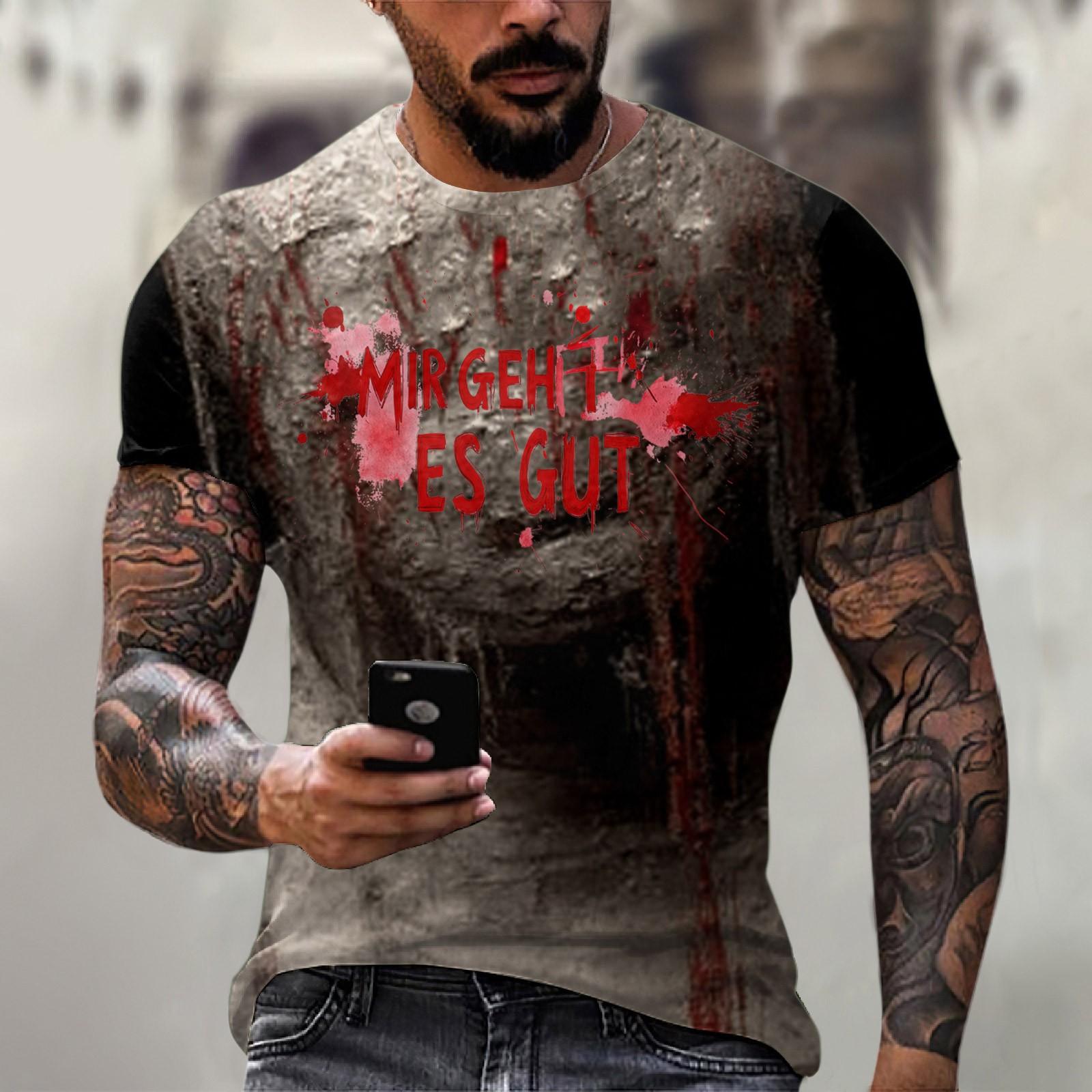 Chicago Rose Halloween printed men's round-neck cotton-like short-sleeved top T-shirt XL wijn