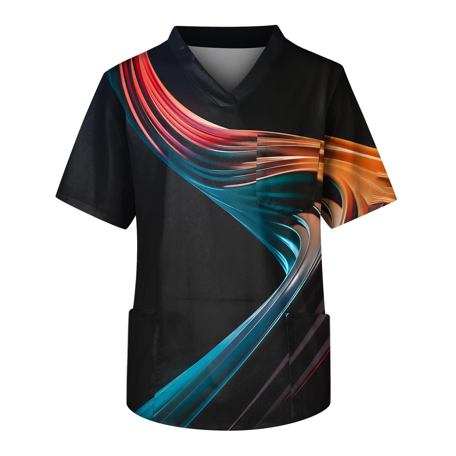 Tabajw Heren Bedrukte Korte Mouw V-hals Tops Werkende Zak Blouse XXXL