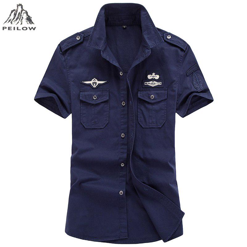 Jianchi.C Clothing Herenoverhemd 100% katoen Leger tactisch overhemd Katoen Casual militaire stijloverhemden Grote maat 6xl XXL blauw