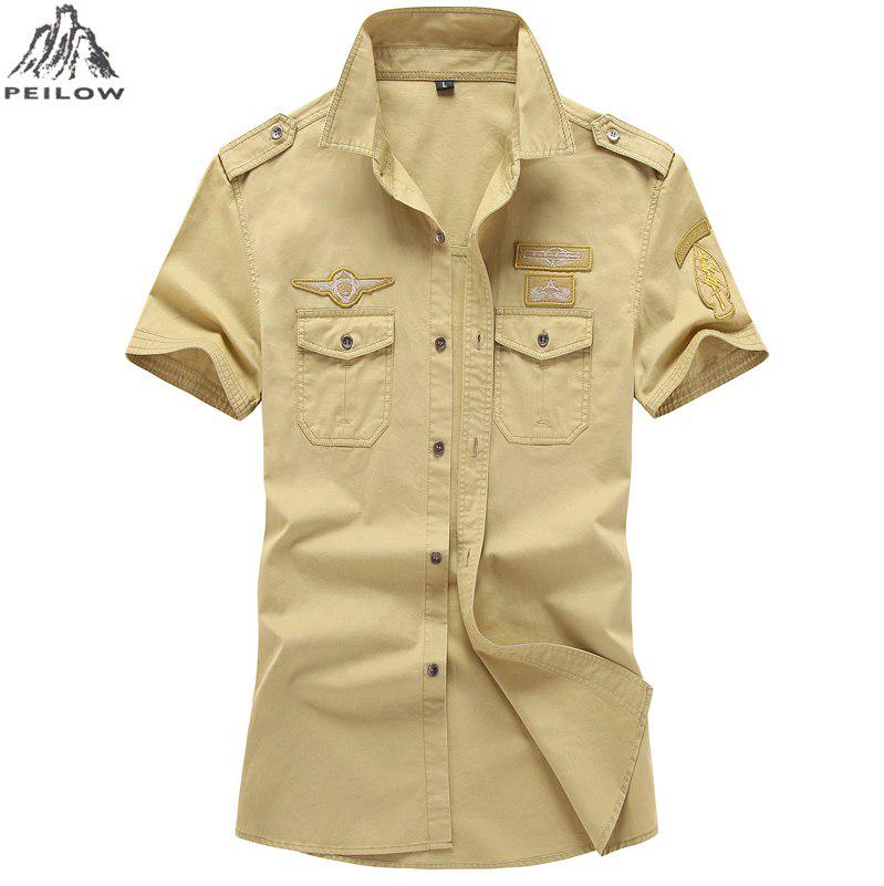 Jianchi.C Clothing Herenoverhemd 100% katoen Leger tactisch overhemd Katoen Casual militaire stijloverhemden Grote maat 6xl 6XL kaki