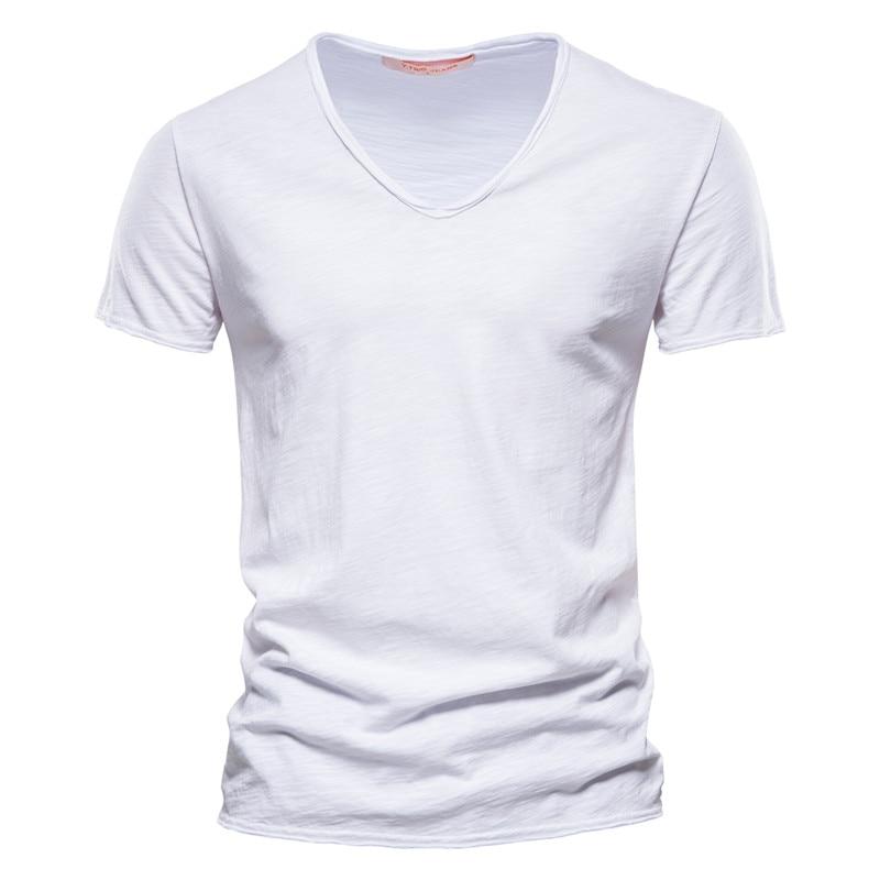 AIOPESON Men Fashion AIOPESON Zomer 100% Katoen Elasticiteit T-shirt Mannen Casual Zachte Fitness Shirt Mannen T-shirt Tops Tee Shirts V-hals Korte mouw T-shirt Mannen M wit