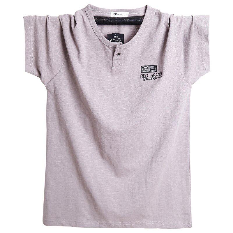 Phoca Largha for Men Zomer T-shirt met korte mouwen homme Knoop Slim Fit op maat Merk Katoen V-hals Casual Oversized T-shirt Grote maten 5XL kaki