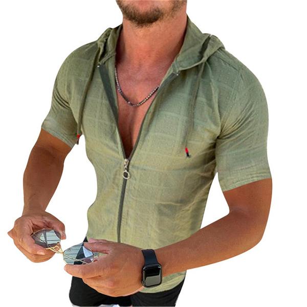 Bestnify apparel Nieuw zomermode heren T-shirt met korte mouwen en capuchon en ritssluiting uit één stuk XXL