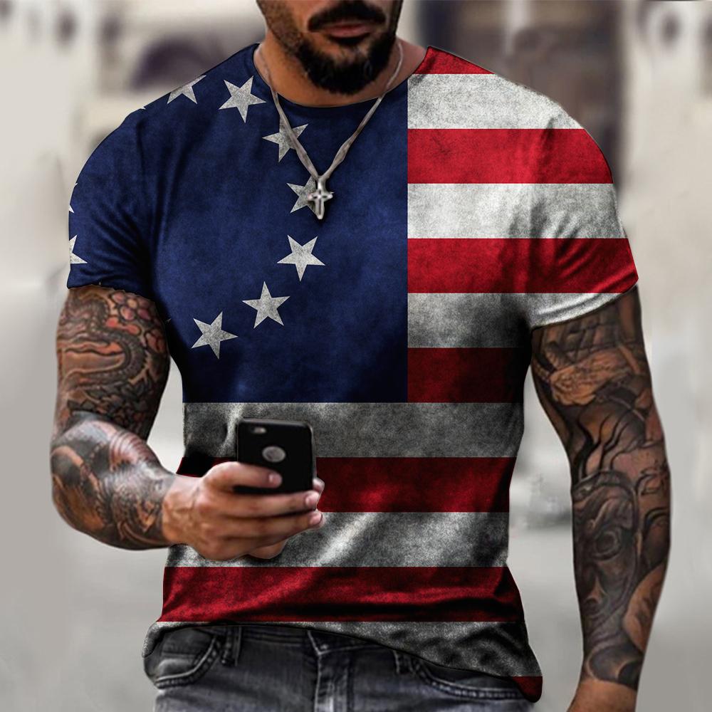 Kukebang Mode USA Vlag Strepen 3D Print MenT Shirt Oversized Mannelijke T-Shirt Zomer Korte Mouw Ademende Herenkleding Tops Tees S